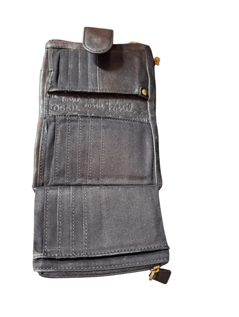 Fossil Black Smooth Leather Double Zip Coin Pouch Wallet Vintage Key Pulls Soft